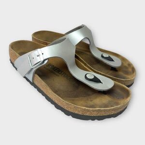 Birkenstock Gizeh Metallic Silver Thong Sandals Women Size EU 37 / US 6-6.5